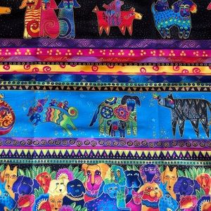 Laurel Burch - Fabric “Dogs & Doggies” Striped Borders 36”x44”